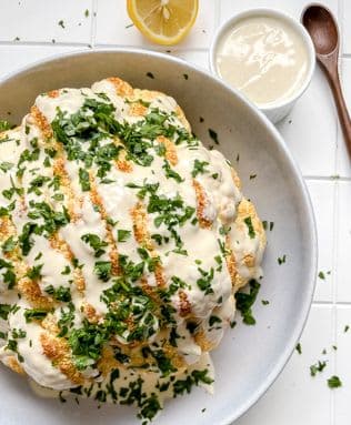 Whole Roasted Cauliflower with Tahini Dressing
