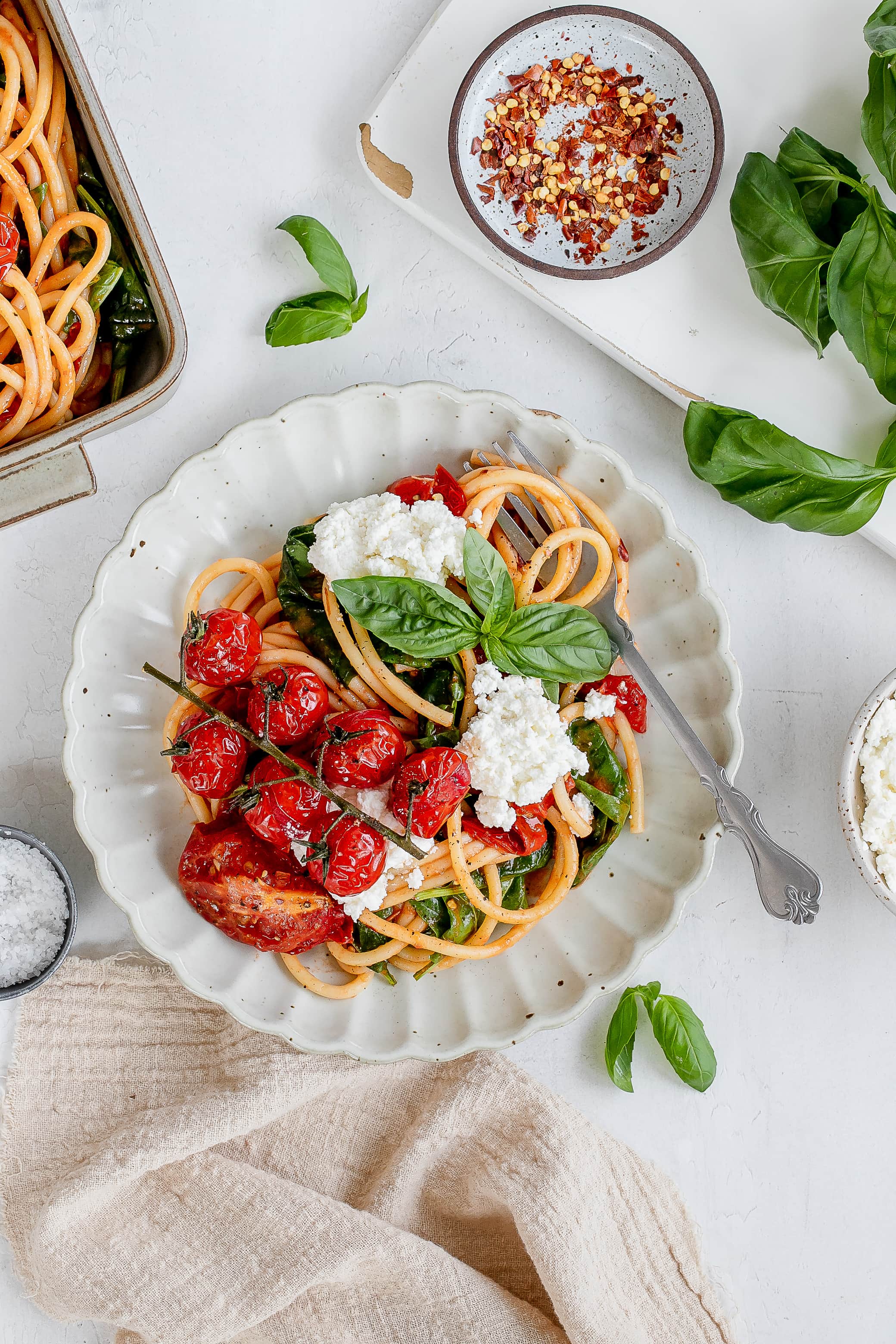 Burst Tomato Pasta with Spinach