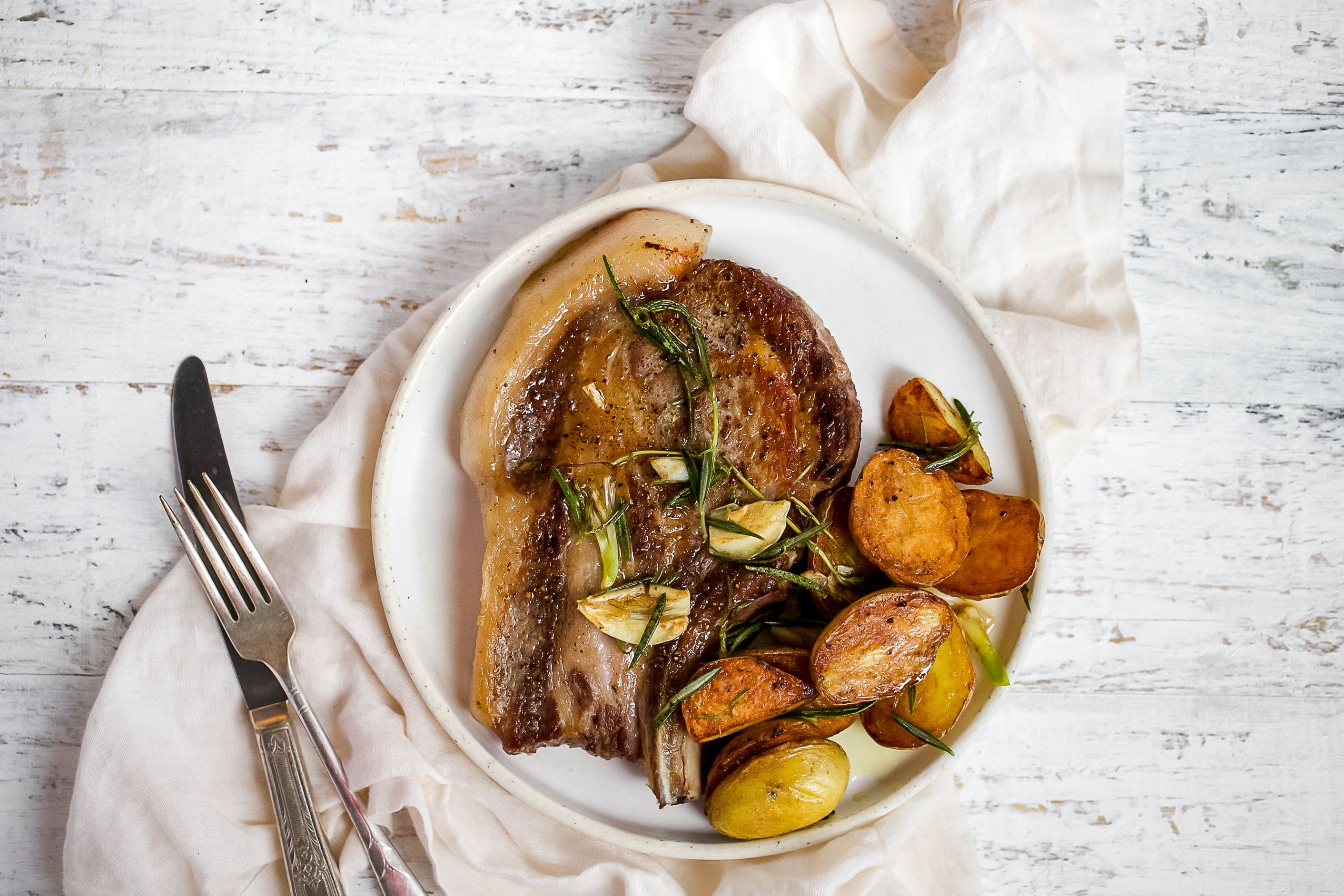 Seared Pork Chops with Crispy Potatoes