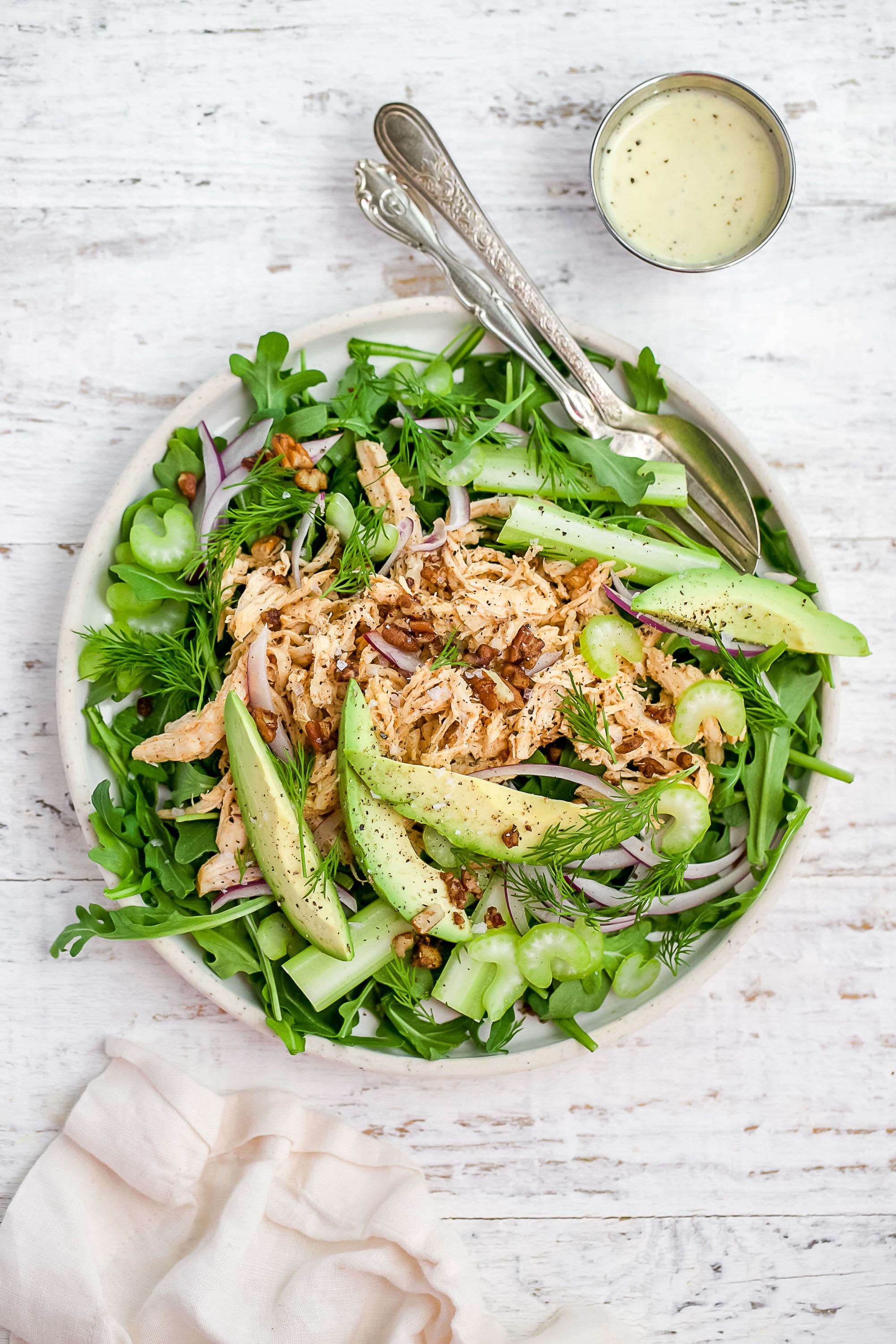 Deconstructed Chicken Salad on Arugula