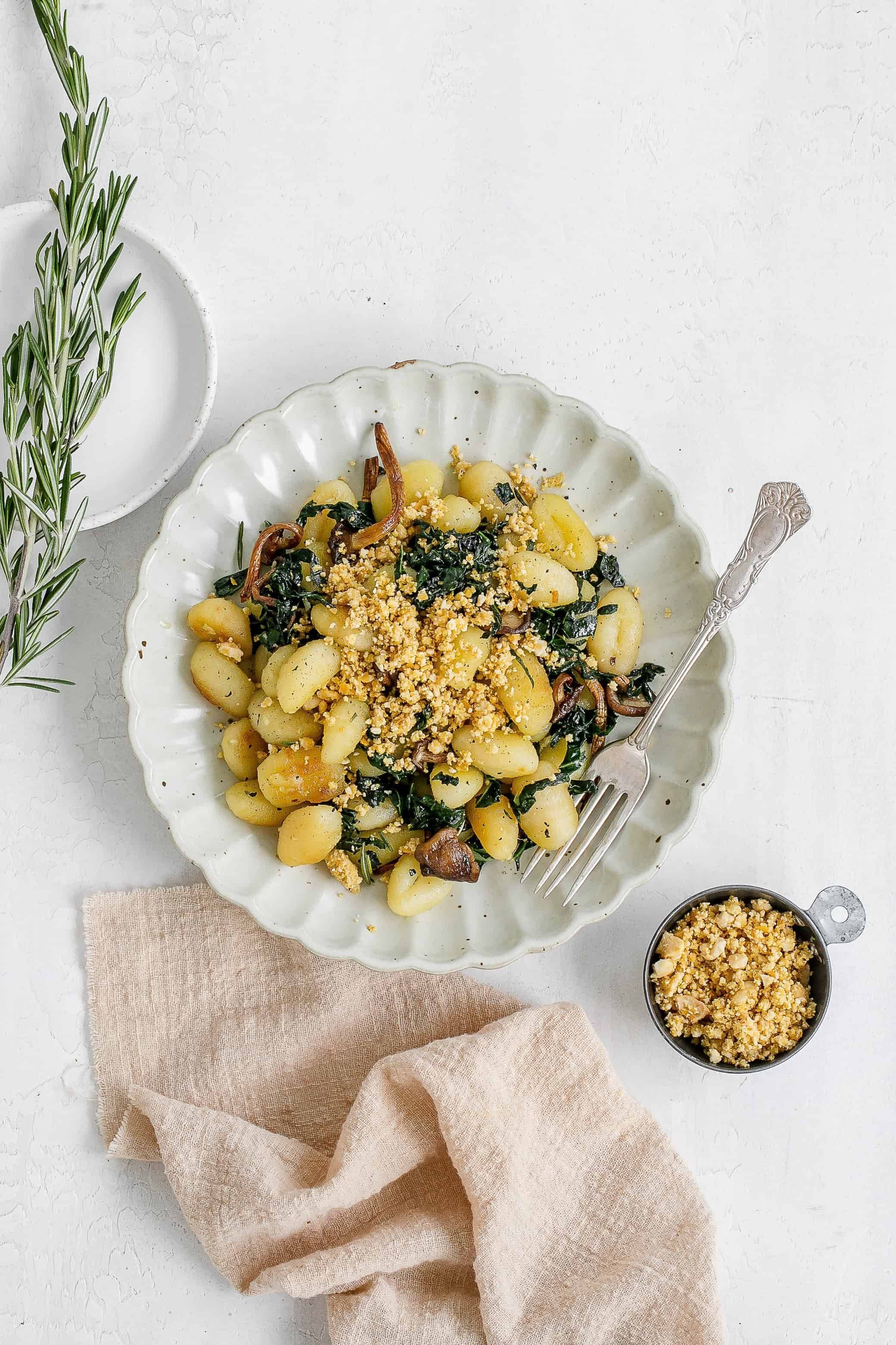 Pan Fried Gnocchi with Mushrooms & Kale