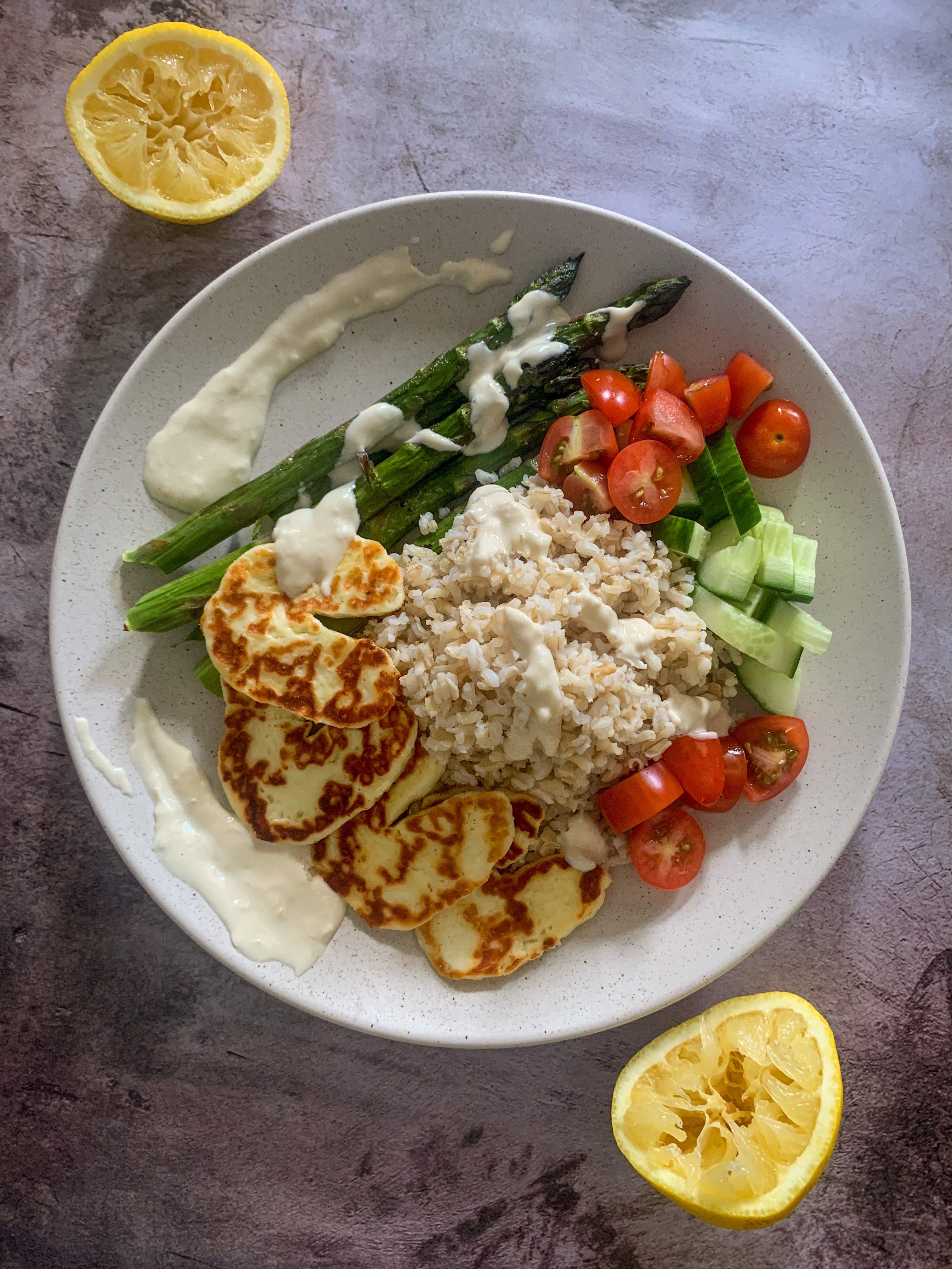 Halloumi Nourish Bowl with Lemon Tahini Dressing