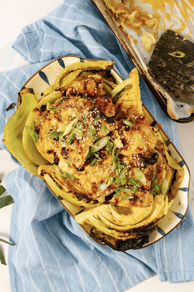 Sheet Pan Miso Ginger Chicken Thighs & Cabbage
